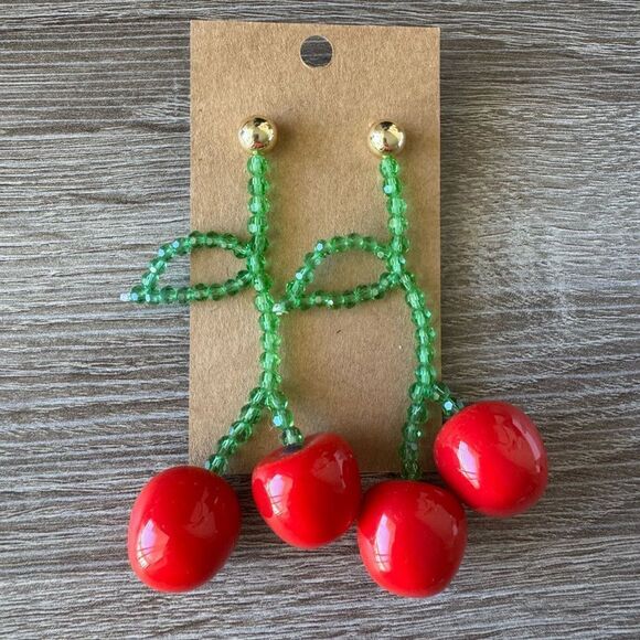 Cherry Beaded Earrings A1269 - Picture 2 of 3